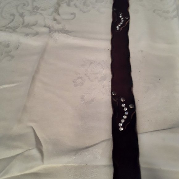 BROWN LEATHER BELT WITH RINESTONES SIZE XL - Picture 2 of 5